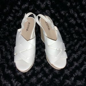 Justfab cork wedges White NWT